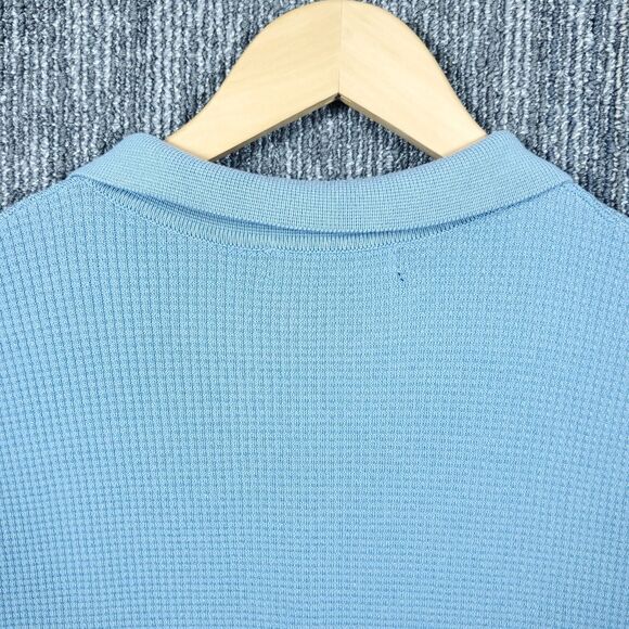 PJ Paul Jones Polo Shirt Mens XXL Blue Knit Short Sleeve Retro Textured Viscose - Picture 11 of 11